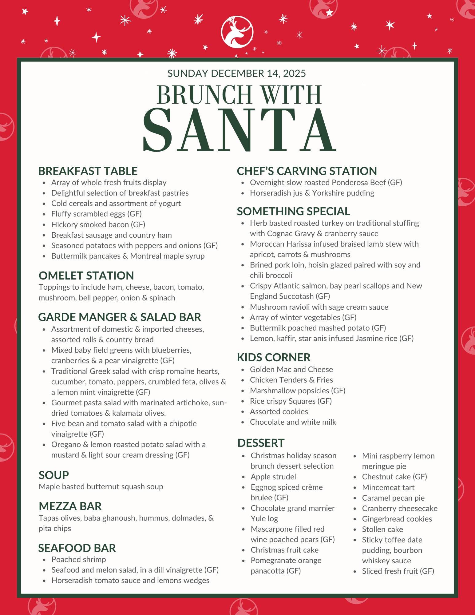 Brunch with santa menu 2025