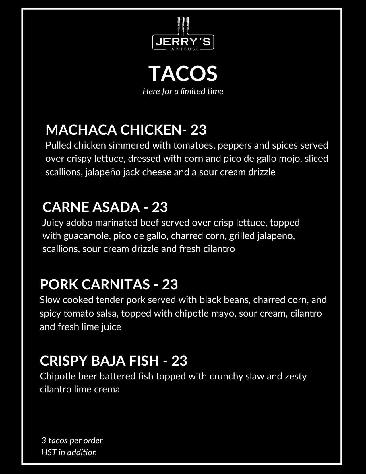 Taco menu