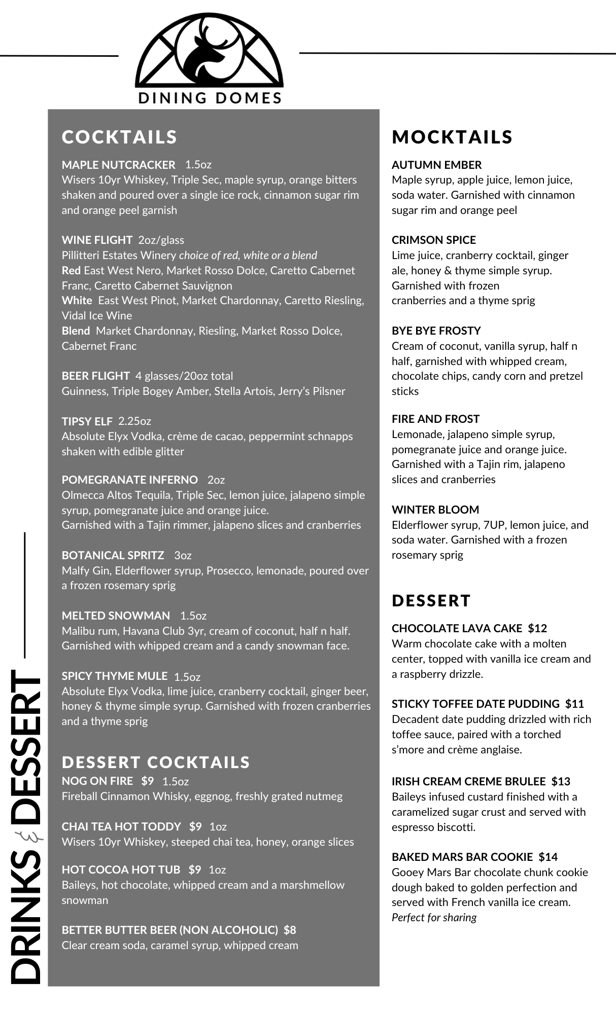 2025 2026 dining dome drinks menu