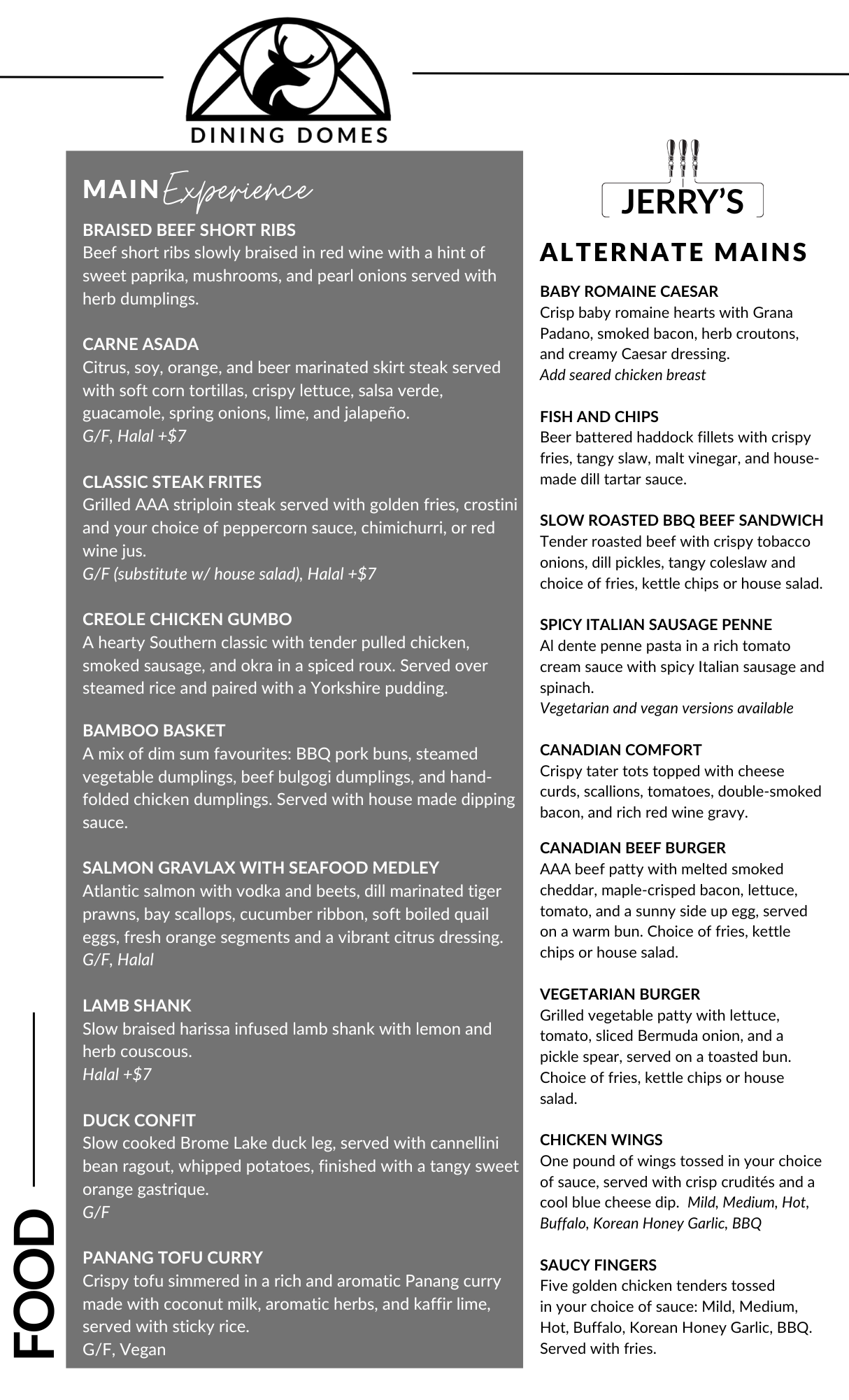 2025 2026 dining dome menu