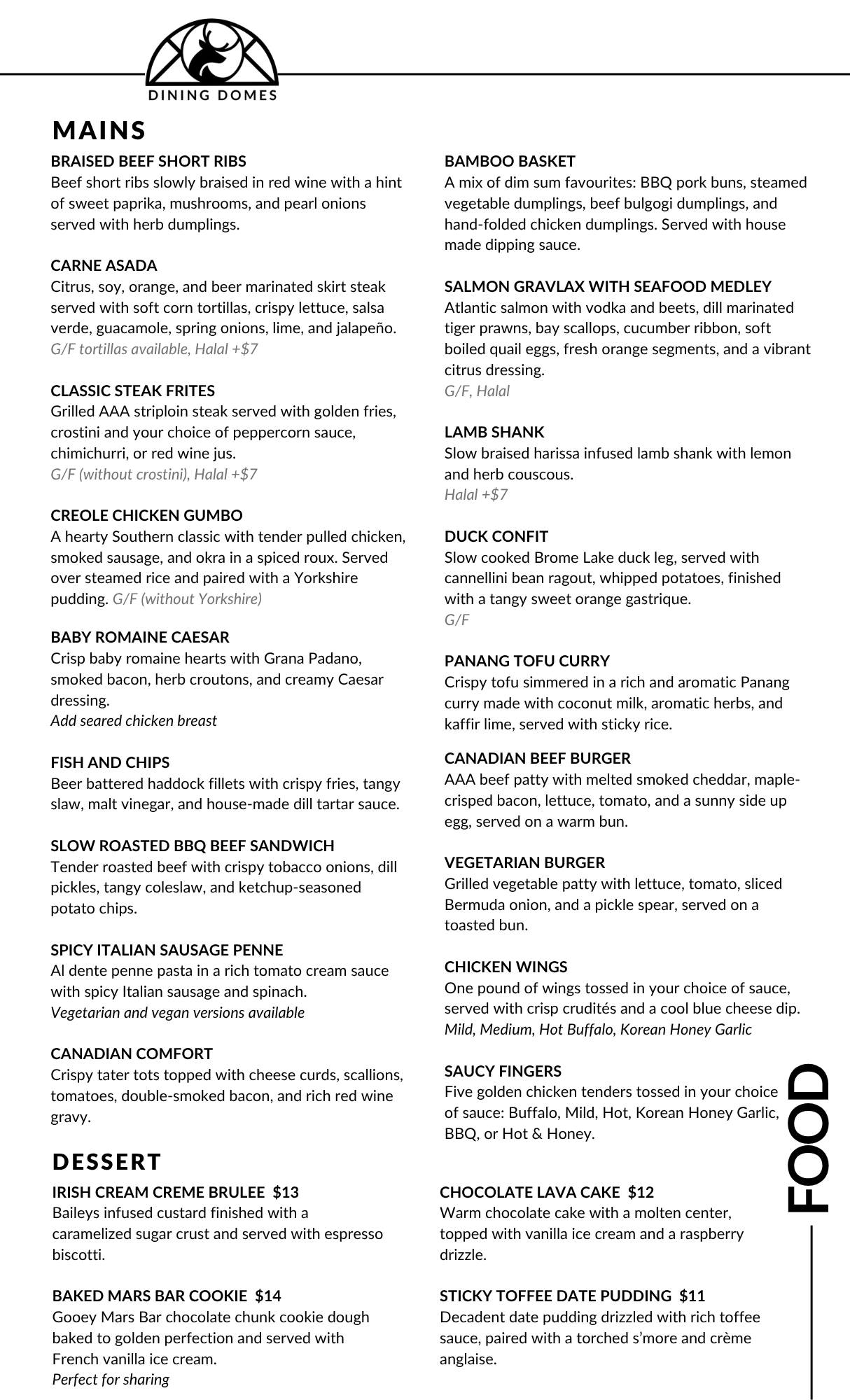 2025 dining dome menu