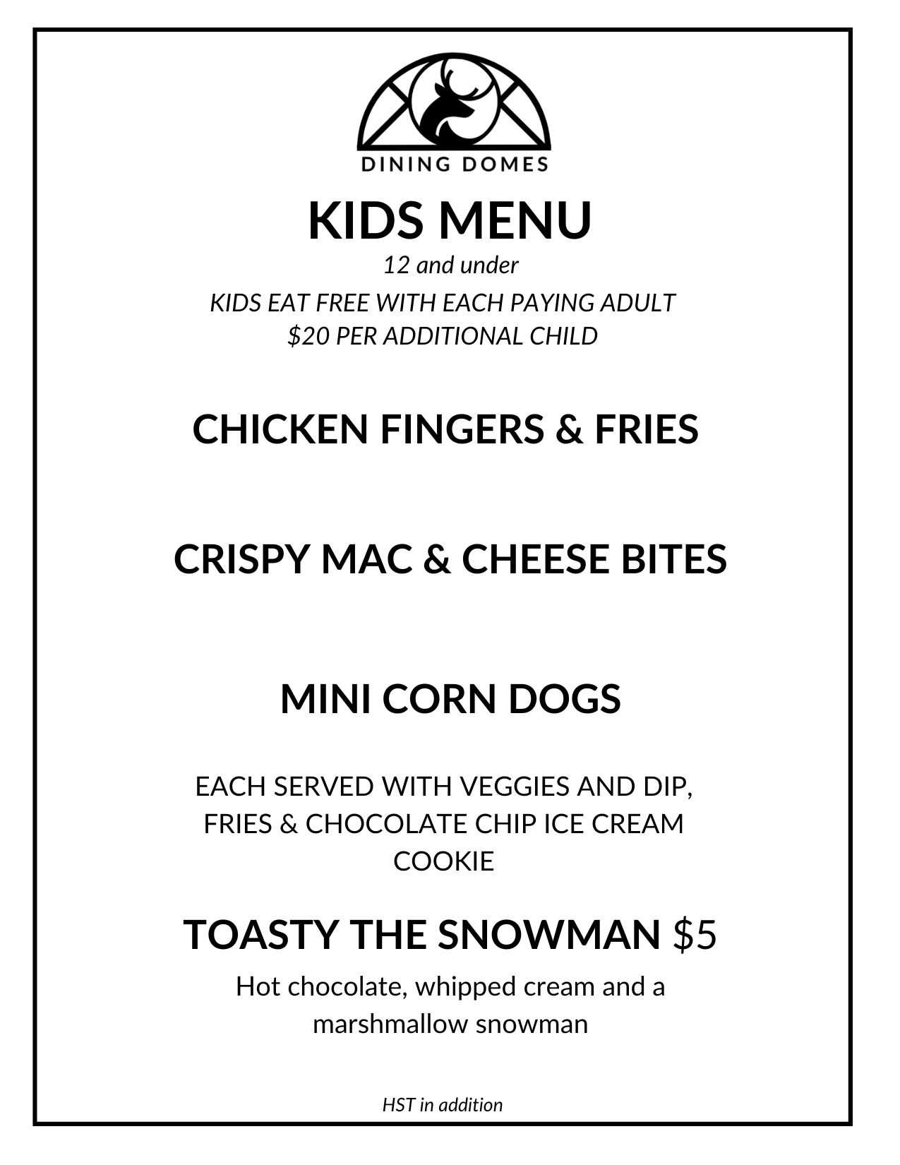 dining dome kids menu