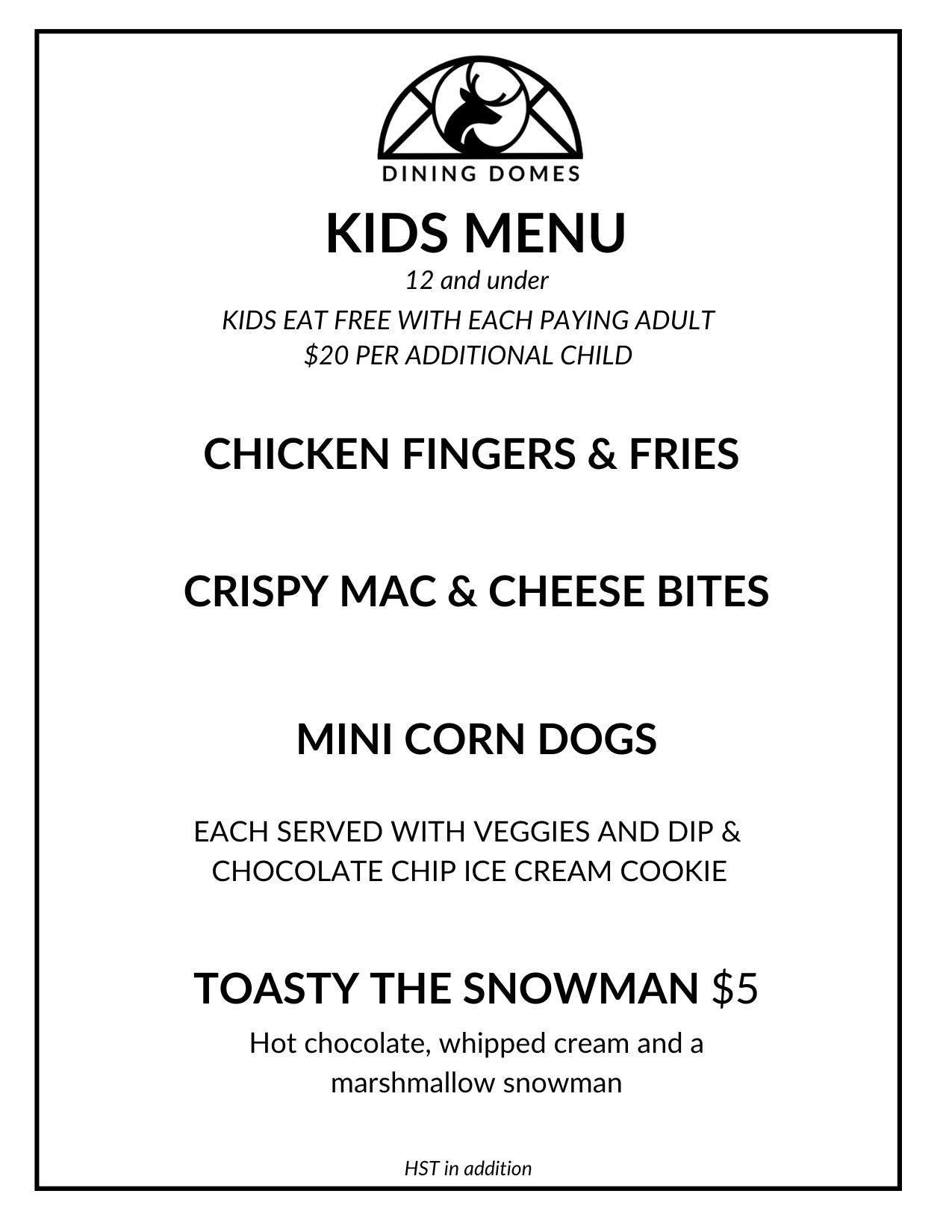dining dome kids menu