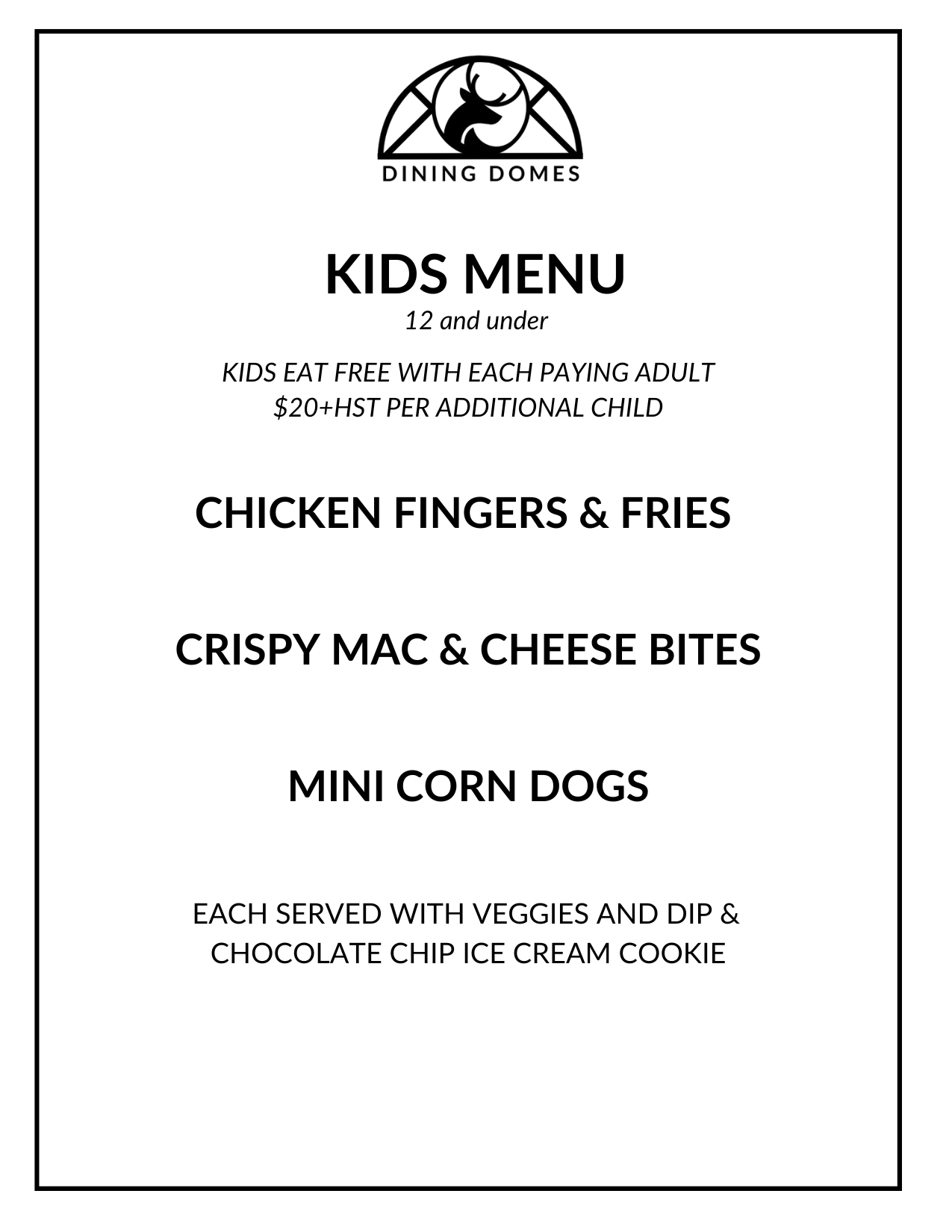 dining dome kids menu